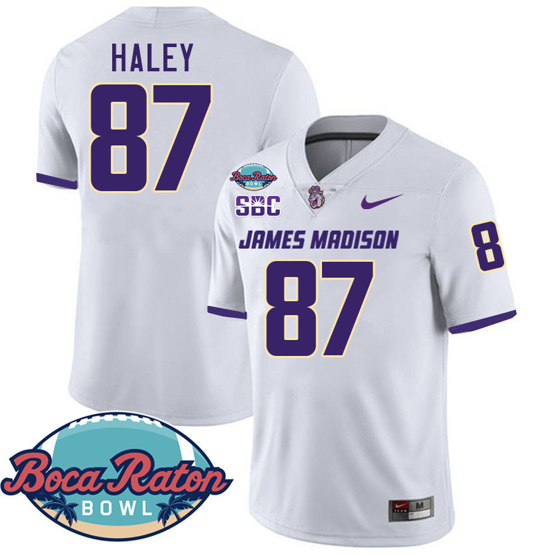 #87 Charles Haley James Madison Dukes 2024 Boca Raton Bowl Jersey-White